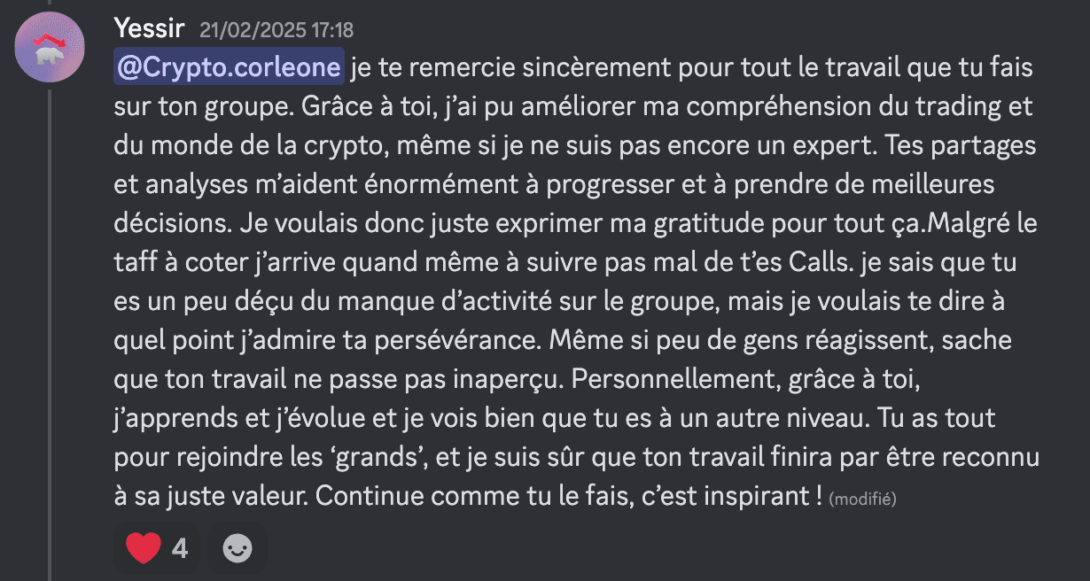 Témoignage d'un membre VIP montrant ses résultats